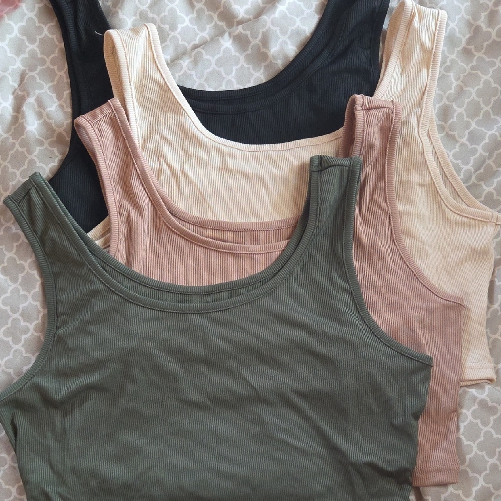 SHEIN Ribbed Tank Top Collection - Black, Pink, Green, Cream